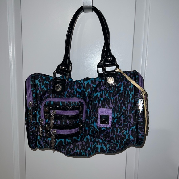 Betsey Johnson Blue and Purple Leopard Satchel - Picture 1 of 5